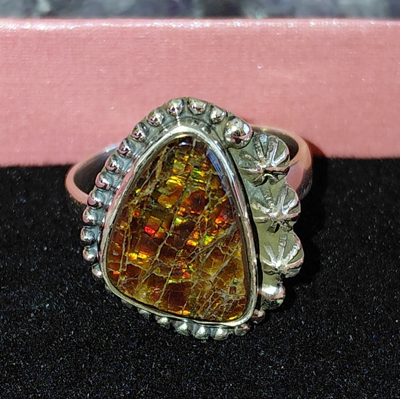 Iridescent Ammolite Silver Statement Ring Size 8.5 - Picture 2 of 15